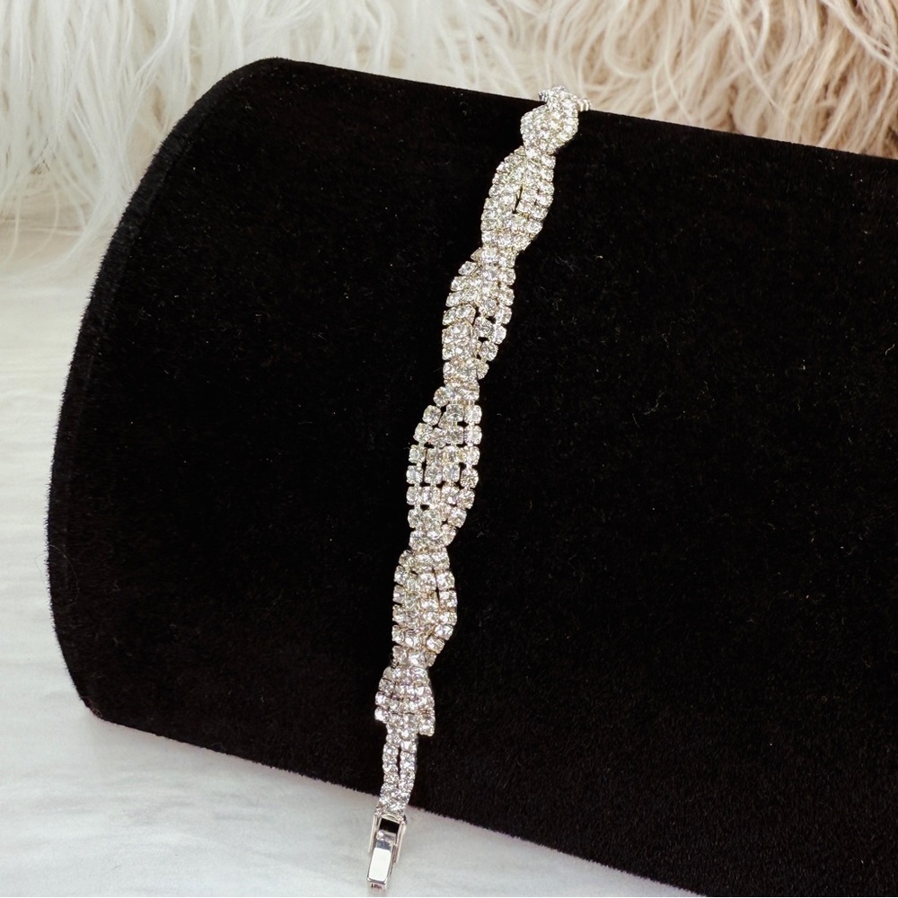 Elegant Silvertone Rhinestone Dressy Bracelet View 2